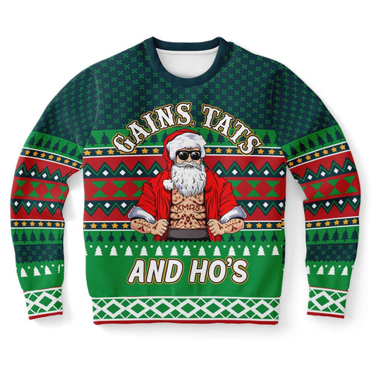 Gains Tats And Ho's Tattoo Gym Ugly Christmas Sweater, Christmas Ugly Sweater, Sweater Xmas, Ugly Sweater