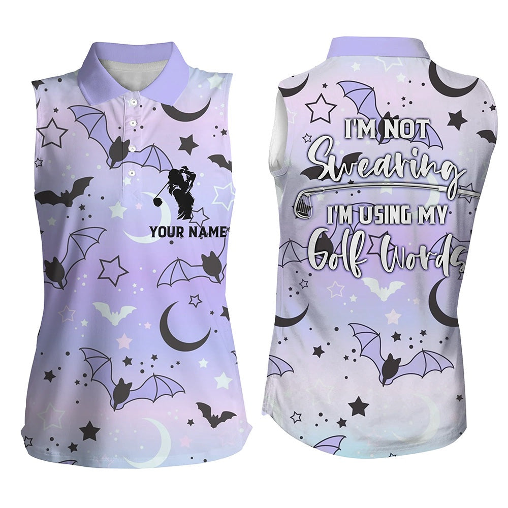 Galaxy Halloween Bats Womens Sleeveless Golf Polo Shirt, Cute Golf Shirts, Funny Golf Shirt, Women Golf Shirts