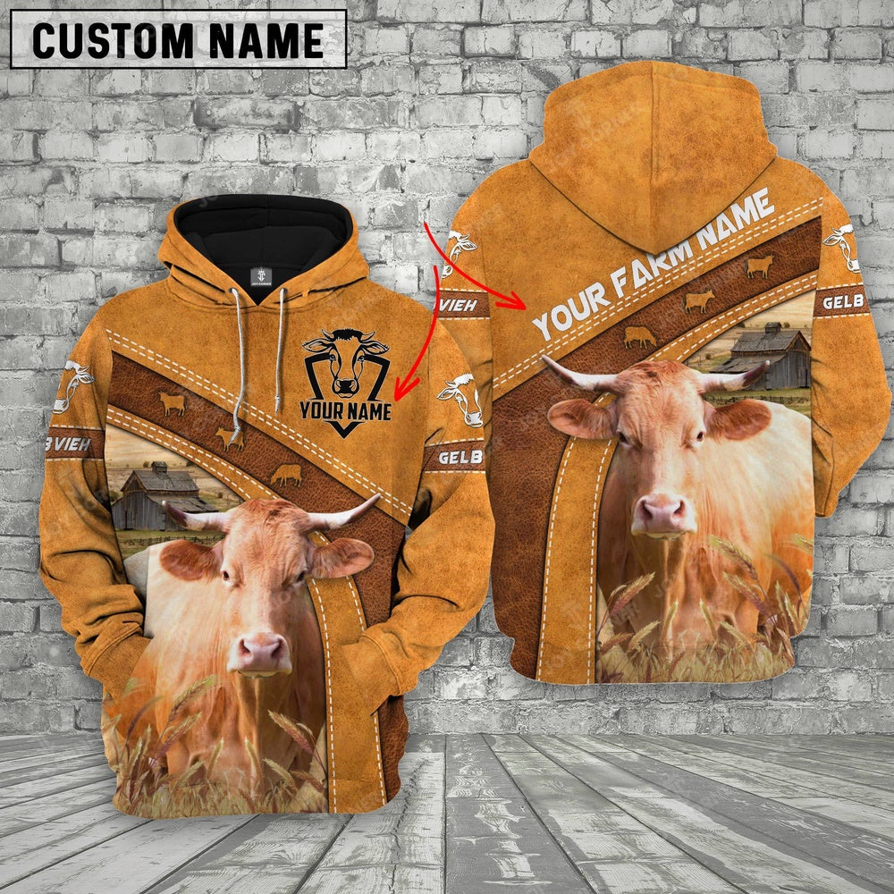 Gelbvieh 3D Customized Name Farm Name Hoodie, Farmer Hoodie, Custom Farm Shirts, Farmer T Shirt
