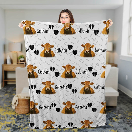 Gelbvieh Cattle Happy Pattern Blanket, Farm Blanket, Farm Animal Blanket