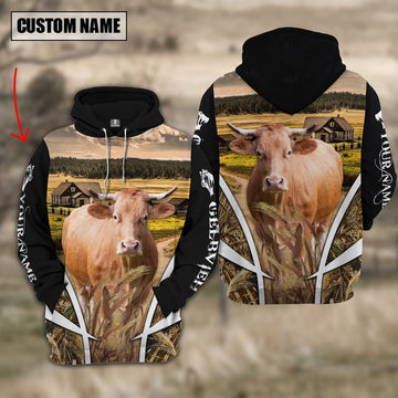 Gelbvieh Custom Name Meadow Pattern Black Hoodie, Farmer Hoodie, Custom Farm Shirts, Farmer T Shirt