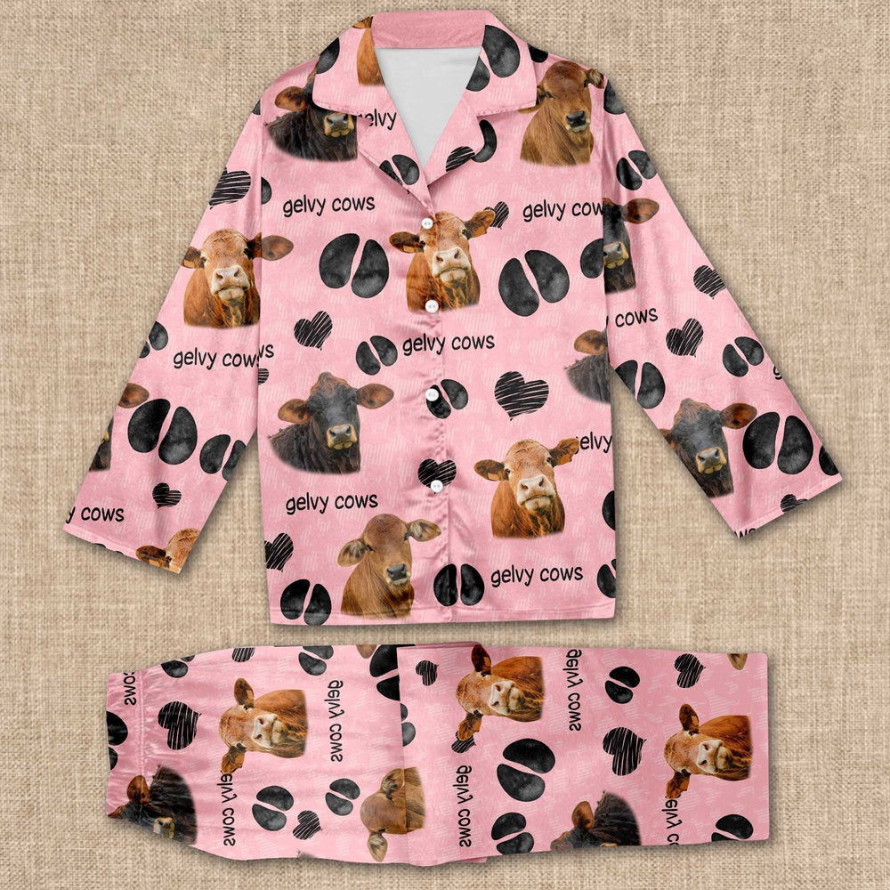 Gelvy Cows Cattle Pattern All Over Print Pajamas Sets, Farm Pajamas, Farm Animal Pajamas, Christmas Farm Pajamas