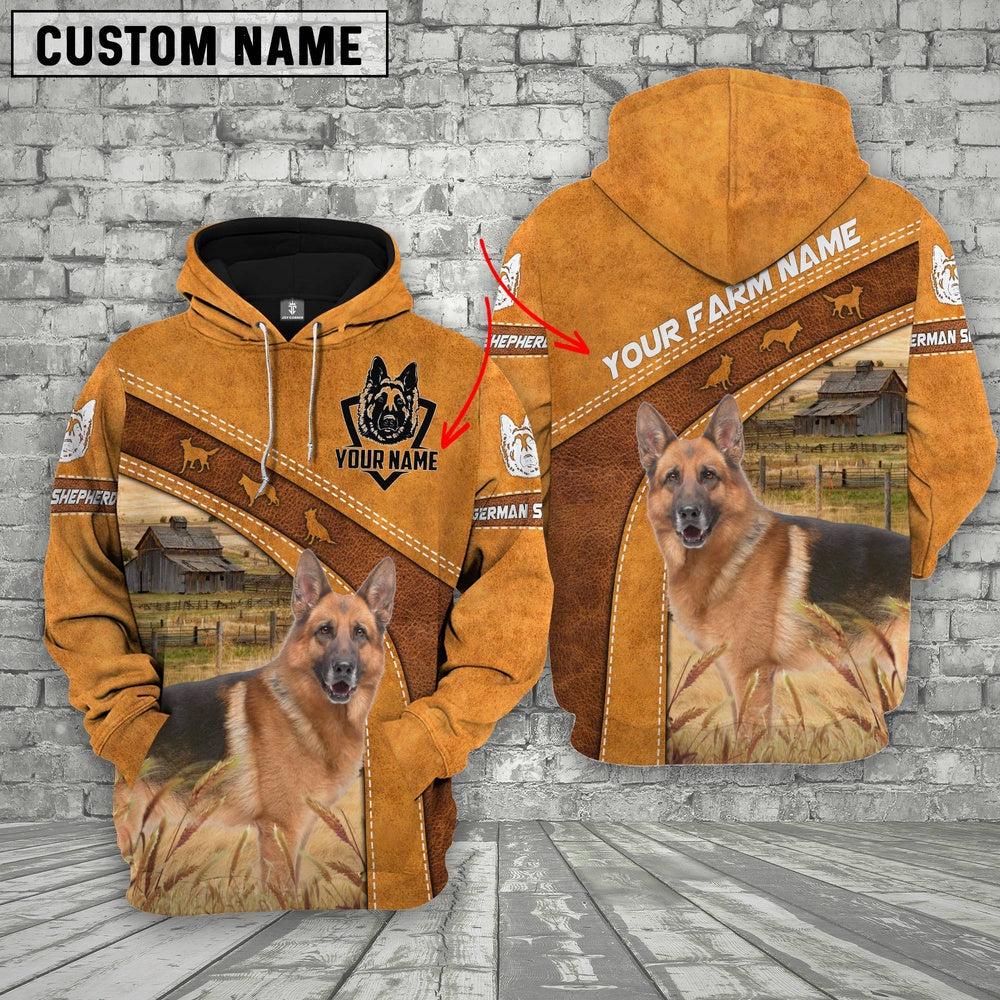 German Shepherd 3D Customized Name Farm Name Hoodie, Farmer Hoodie, Custom Farm Shirts, Farmer T Shirt