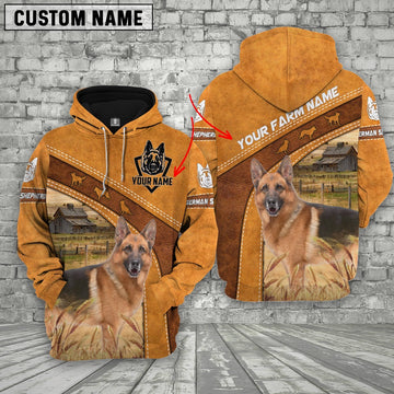 German Shepherd 3D Customized Name Farm Name Hoodie, Farmer Hoodie, Custom Farm Shirts, Farmer T Shirt