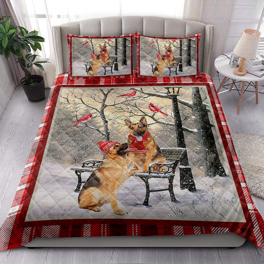 German Shepherd Hellomas Snowflake Winter Park Holiday Bedding Set, Christmas Beddings, Xmas Bedding Sets