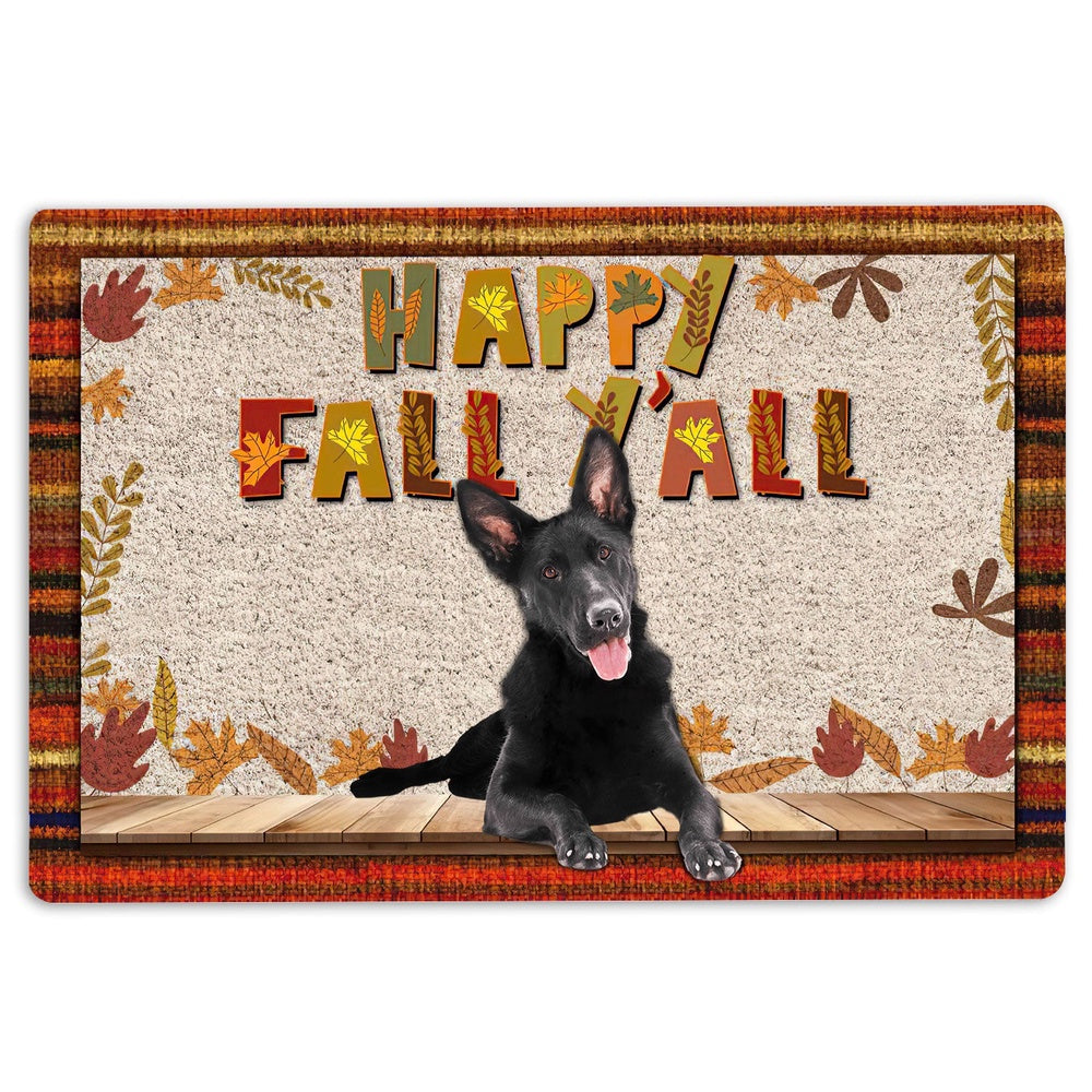 German Shepherd Welcome Doormat, Black German Shepherd Happy Fall Y'all Pumpkin Spice Maple Leaf Welcome Doormat, Pets Home Decor Door Mat