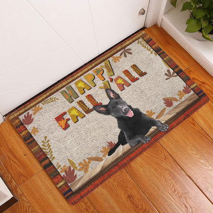German Shepherd Welcome Doormat, Black German Shepherd Happy Fall Y'all Pumpkin Spice Maple Leaf Welcome Doormat, Pets Home Decor Door Mat
