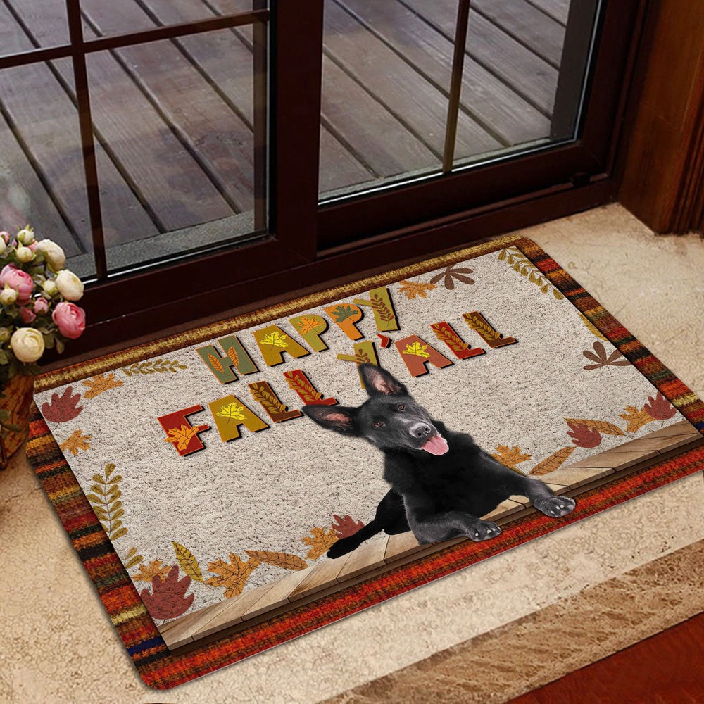 German Shepherd Welcome Doormat, Black German Shepherd Happy Fall Y'all Pumpkin Spice Maple Leaf Welcome Doormat, Pets Home Decor Door Mat