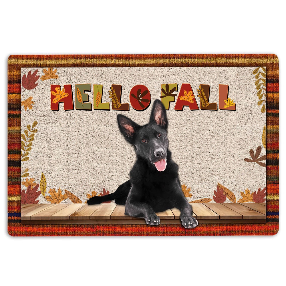 German Shepherd Welcome Doormat, Black German Shepherd Hello Fall Pumpkin Spice Maple Leaf Autumn Welcome Doormat, Pets Home Decor Door Mat