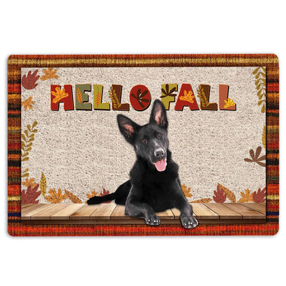 German Shepherd Welcome Doormat, Black German Shepherd Hello Fall Pumpkin Spice Maple Leaf Autumn Welcome Doormat, Pets Home Decor Door Mat