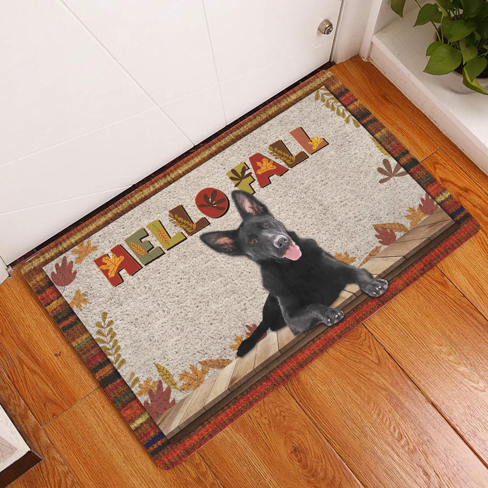 German Shepherd Welcome Doormat, Black German Shepherd Hello Fall Pumpkin Spice Maple Leaf Autumn Welcome Doormat, Pets Home Decor Door Mat