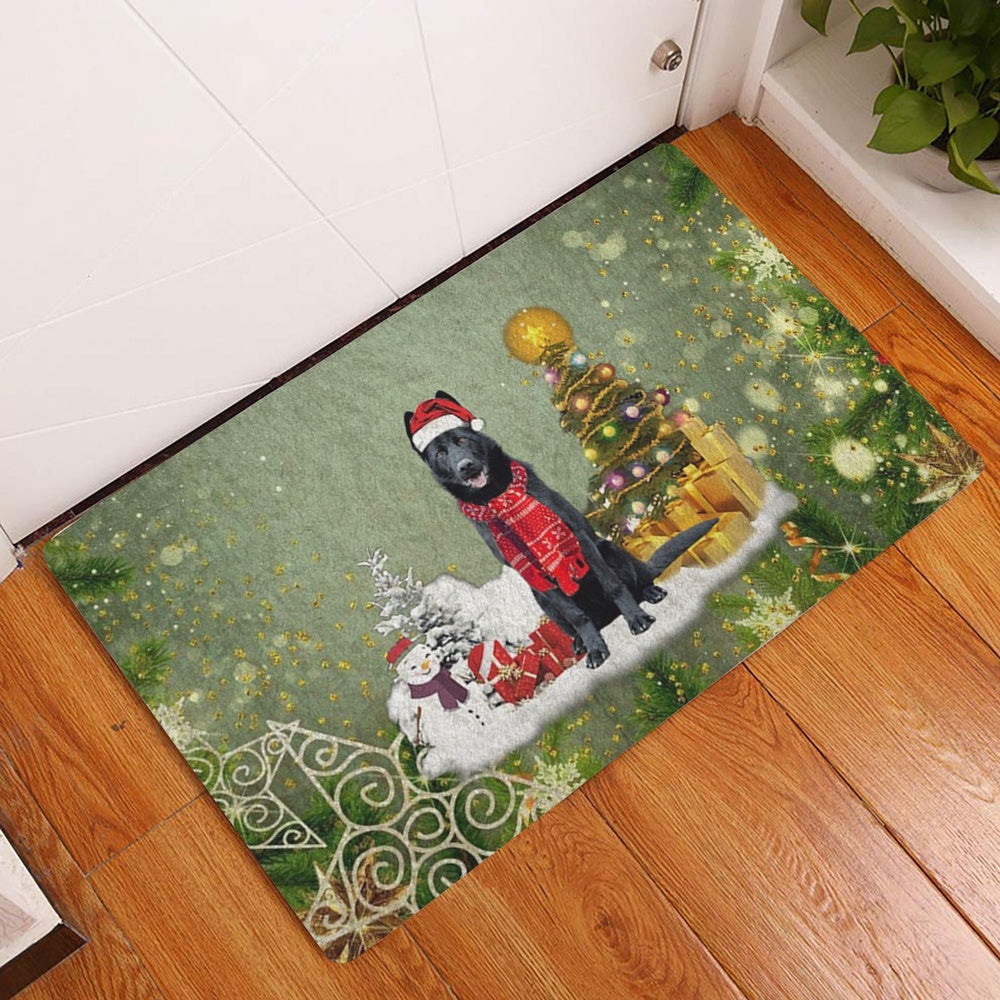 German Shepherd Welcome Doormat, Black German Shepherd Merry Christmas Snow Christmas Tree Xmas Welcome Doormat, Pets Home Decor Door Mat