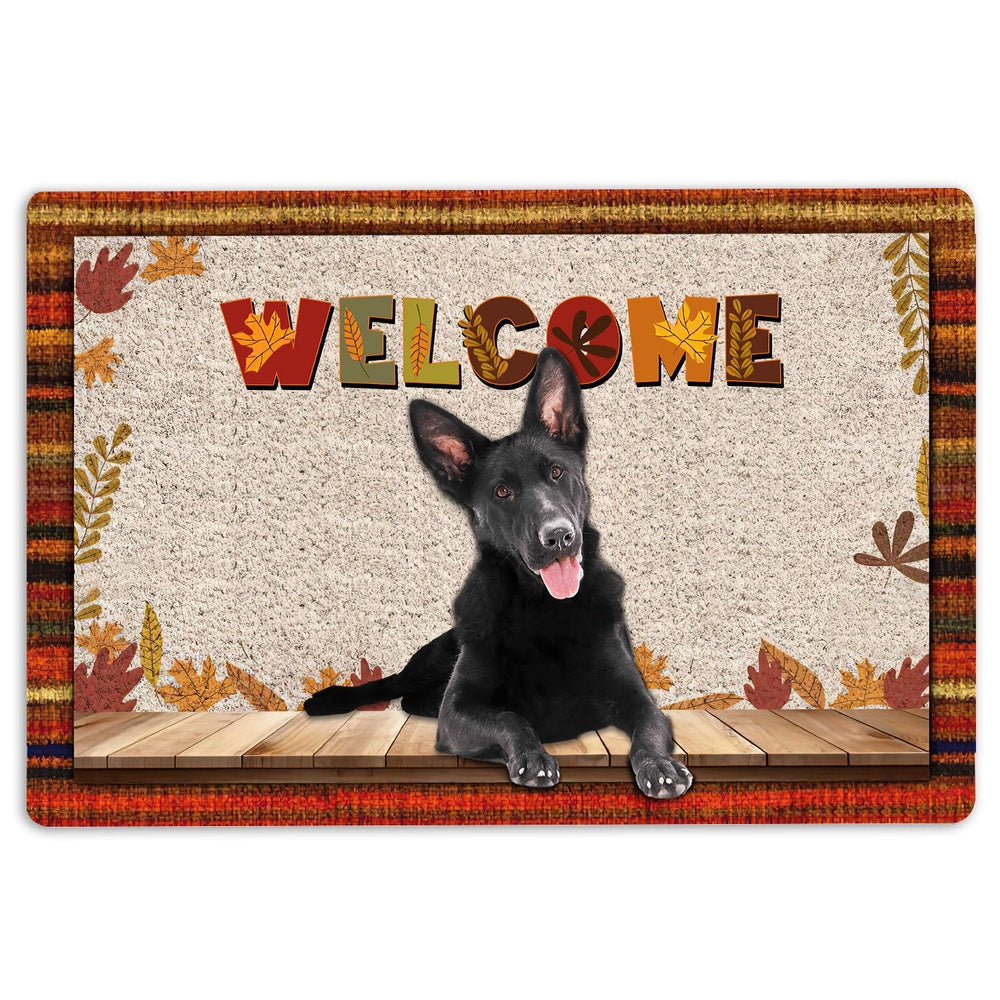 German Shepherd Welcome Doormat, Black German Shepherd Welcome Fall Autumn Pumpkin Maple Leaf Welcome Doormat, Pets Home Decor Door Mat
