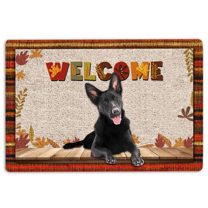 German Shepherd Welcome Doormat, Black German Shepherd Welcome Fall Autumn Pumpkin Maple Leaf Welcome Doormat, Pets Home Decor Door Mat