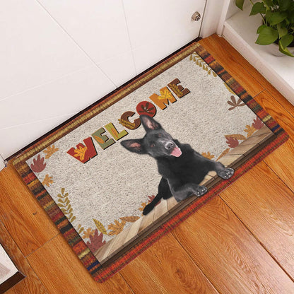 German Shepherd Welcome Doormat, Black German Shepherd Welcome Fall Autumn Pumpkin Maple Leaf Welcome Doormat, Pets Home Decor Door Mat
