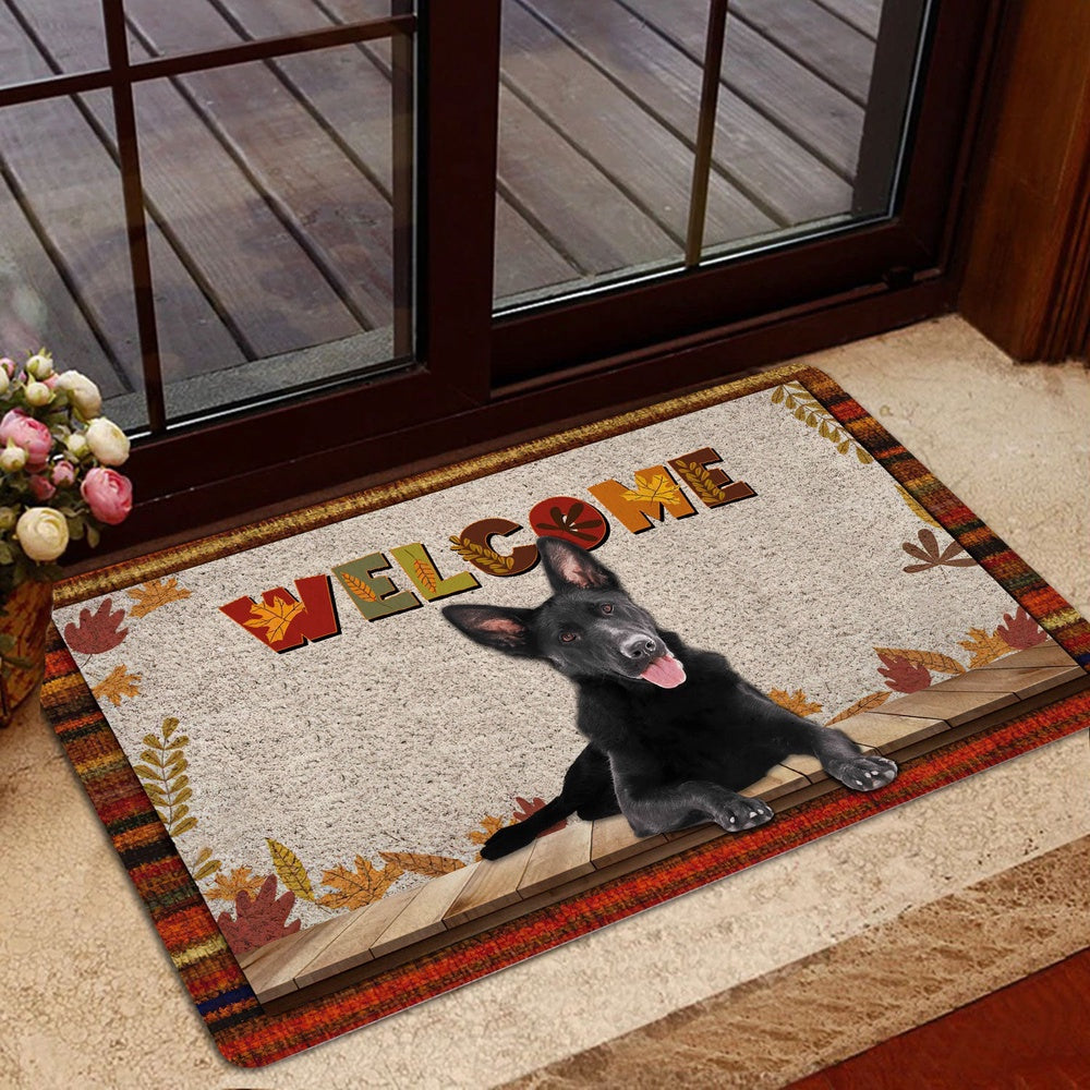 German Shepherd Welcome Doormat, Black German Shepherd Welcome Fall Autumn Pumpkin Maple Leaf Welcome Doormat, Pets Home Decor Door Mat