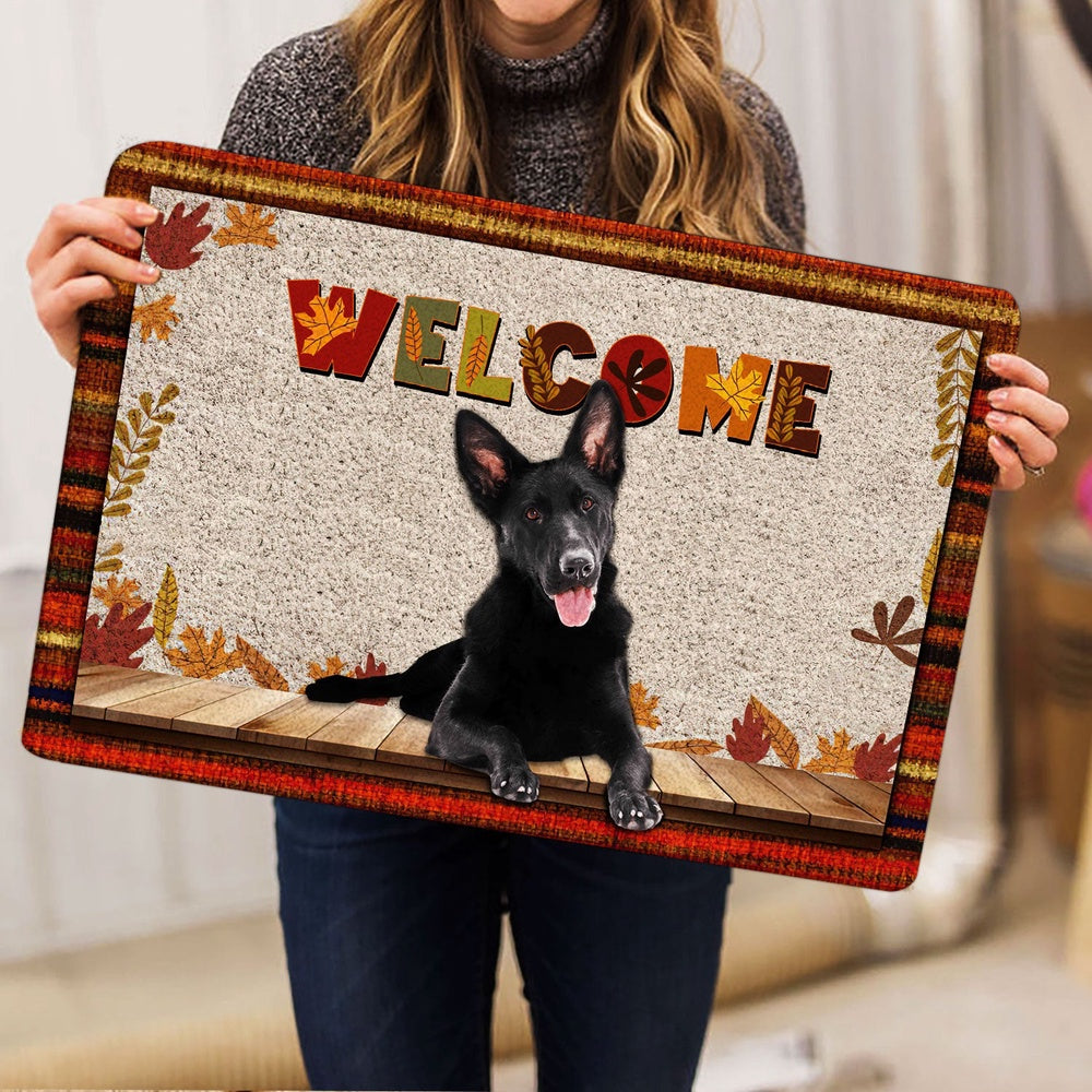 German Shepherd Welcome Doormat, Black German Shepherd Welcome Fall Autumn Pumpkin Maple Leaf Welcome Doormat, Pets Home Decor Door Mat