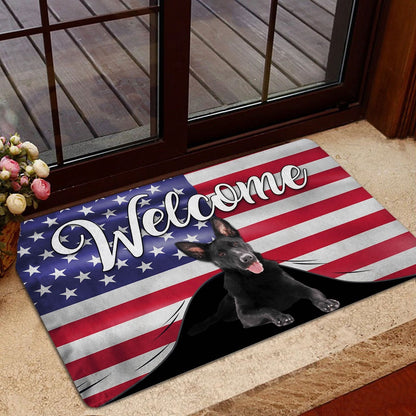 German Shepherd Welcome Doormat, Funny Black German Shepherd Welcome American Flag USA Patriotic Welcome Doormat, Pets Home Decor Door Mat