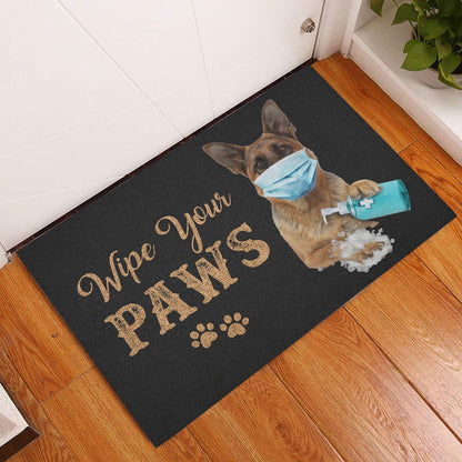 German Shepherd Welcome Doormat, Funny German Shepherd Dog Wearing Face Mask Wipe Your Paws Black Welcome Doormat, Pets Home Decor Door Mat
