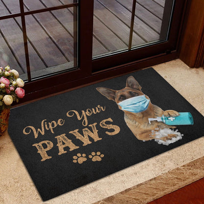 German Shepherd Welcome Doormat, Funny German Shepherd Dog Wearing Face Mask Wipe Your Paws Black Welcome Doormat, Pets Home Decor Door Mat