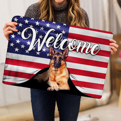 German Shepherd Welcome Doormat, Funny German Shepherd Dog Welcome American Flag USA Patriotic Welcome Doormat, Pets Home Decor Door Mat