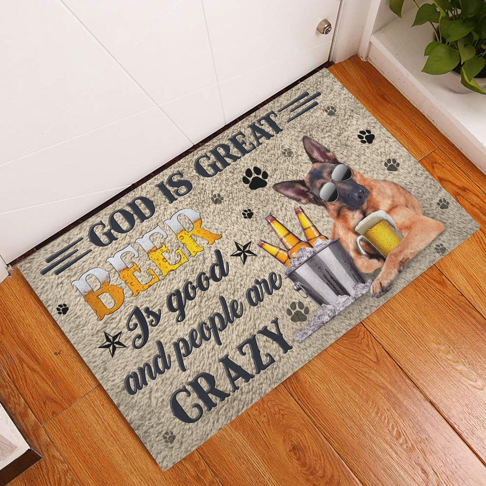German Shepherd Welcome Doormat, German Shepherd & Beer God Is Great Welcome Doormat, Pets Home Decor Door Mat