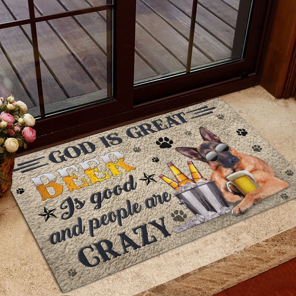 German Shepherd Welcome Doormat, German Shepherd & Beer God Is Great Welcome Doormat, Pets Home Decor Door Mat