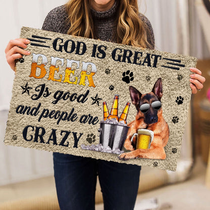 German Shepherd Welcome Doormat, German Shepherd & Beer God Is Great Welcome Doormat, Pets Home Decor Door Mat
