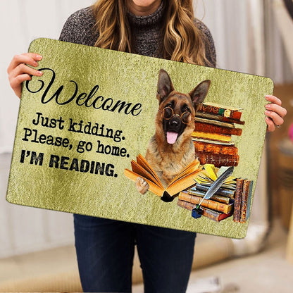 German Shepherd Welcome Doormat, German Shepherd Dog And Book Please Go Home I'm Reading Welcome Doormat, Pets Home Decor Door Mat