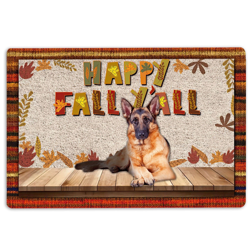 German Shepherd Welcome Doormat, German Shepherd Dog Happy Fall Y'all Pumpkin Spice Maple Leaf Welcome Doormat, Pets Home Decor Door Mat