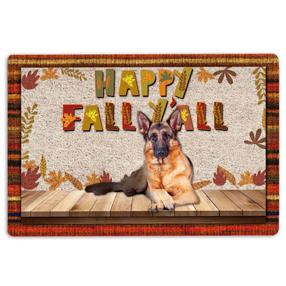 German Shepherd Welcome Doormat, German Shepherd Dog Happy Fall Y'all Pumpkin Spice Maple Leaf Welcome Doormat, Pets Home Decor Door Mat