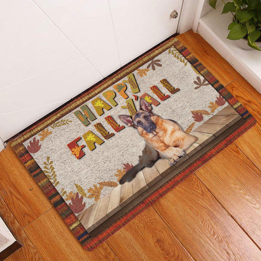 German Shepherd Welcome Doormat, German Shepherd Dog Happy Fall Y'all Pumpkin Spice Maple Leaf Welcome Doormat, Pets Home Decor Door Mat