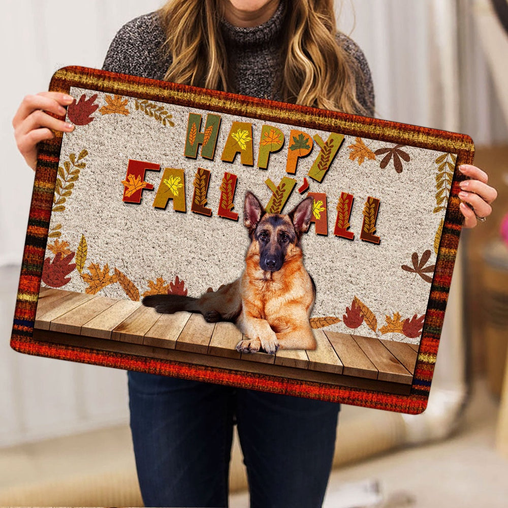 German Shepherd Welcome Doormat, German Shepherd Dog Happy Fall Y'all Pumpkin Spice Maple Leaf Welcome Doormat, Pets Home Decor Door Mat