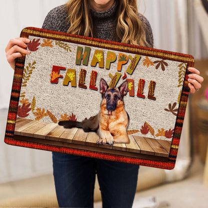 German Shepherd Welcome Doormat, German Shepherd Dog Happy Fall Y'all Pumpkin Spice Maple Leaf Welcome Doormat, Pets Home Decor Door Mat