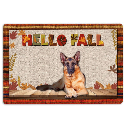 German Shepherd Welcome Doormat, German Shepherd Dog Hello Fall Pumpkin Spice Maple Leaf Autumn Welcome Doormat, Pets Home Decor Door Mat