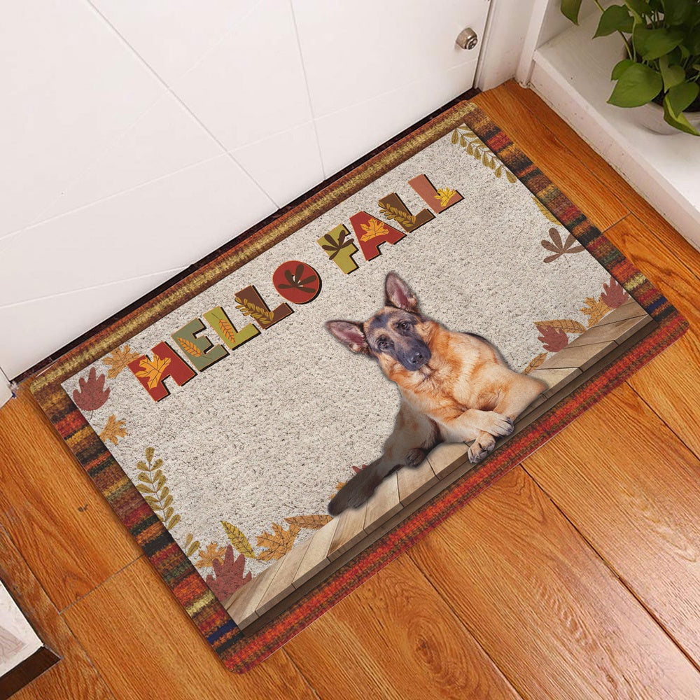 German Shepherd Welcome Doormat, German Shepherd Dog Hello Fall Pumpkin Spice Maple Leaf Autumn Welcome Doormat, Pets Home Decor Door Mat