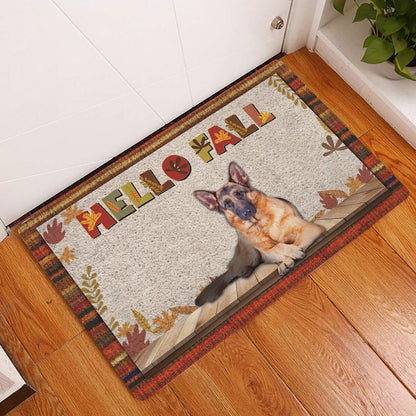 German Shepherd Welcome Doormat, German Shepherd Dog Hello Fall Pumpkin Spice Maple Leaf Autumn Welcome Doormat, Pets Home Decor Door Mat