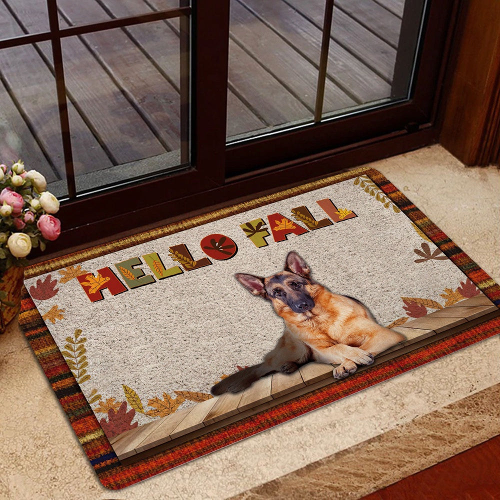German Shepherd Welcome Doormat, German Shepherd Dog Hello Fall Pumpkin Spice Maple Leaf Autumn Welcome Doormat, Pets Home Decor Door Mat