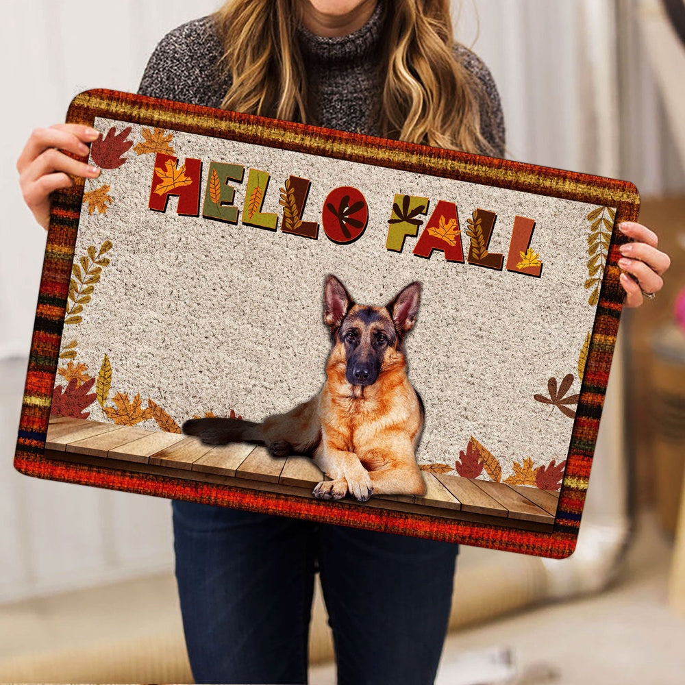 German Shepherd Welcome Doormat, German Shepherd Dog Hello Fall Pumpkin Spice Maple Leaf Autumn Welcome Doormat, Pets Home Decor Door Mat