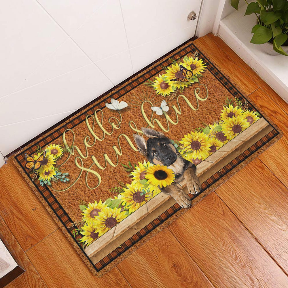 German Shepherd Welcome Doormat, German Shepherd Dog Hello Sunflower Butterfly Welcome Doormat, Pets Home Decor Door Mat