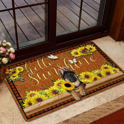 German Shepherd Welcome Doormat, German Shepherd Dog Hello Sunflower Butterfly Welcome Doormat, Pets Home Decor Door Mat