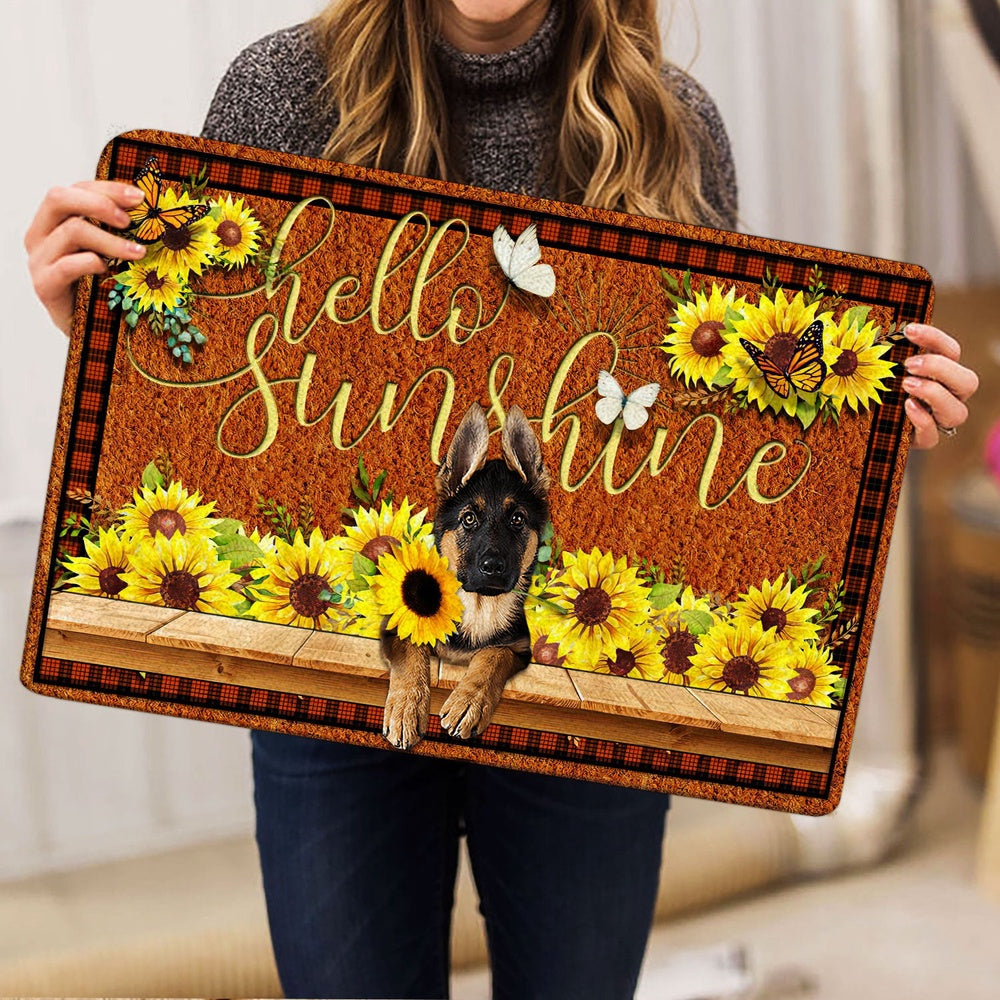 German Shepherd Welcome Doormat, German Shepherd Dog Hello Sunflower Butterfly Welcome Doormat, Pets Home Decor Door Mat