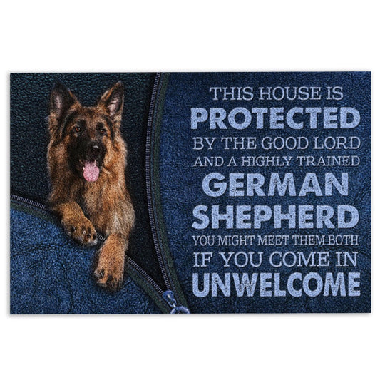 German Shepherd Welcome Doormat, German Shepherd Dog This House Is Protected By The God Lord Welcome Doormat, Pets Home Decor Door Mat