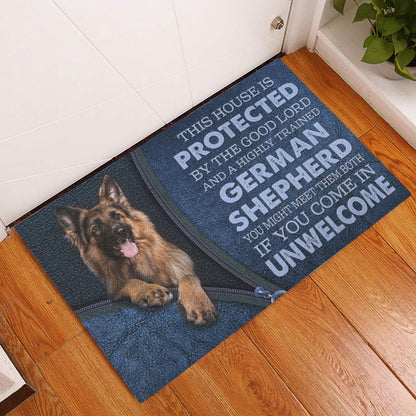 German Shepherd Welcome Doormat, German Shepherd Dog This House Is Protected By The God Lord Welcome Doormat, Pets Home Decor Door Mat