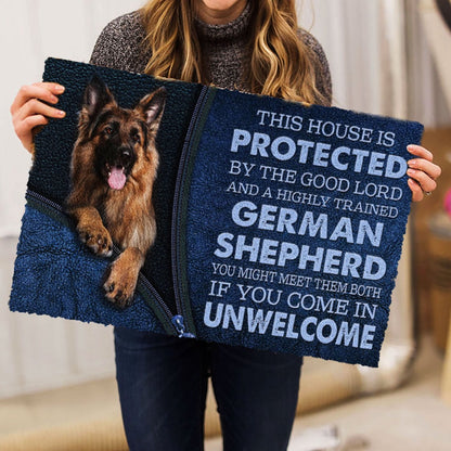 German Shepherd Welcome Doormat, German Shepherd Dog This House Is Protected By The God Lord Welcome Doormat, Pets Home Decor Door Mat