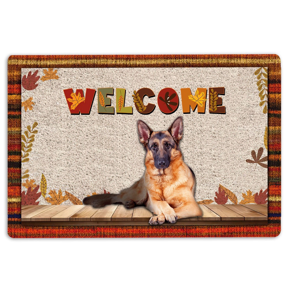 German Shepherd Welcome Doormat, German Shepherd Dog Welcome Fall Autumn Pumpkin Spice Maple Leaf Welcome Doormat, Pets Home Decor Door Mat