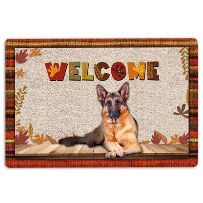 German Shepherd Welcome Doormat, German Shepherd Dog Welcome Fall Autumn Pumpkin Spice Maple Leaf Welcome Doormat, Pets Home Decor Door Mat