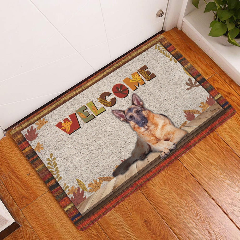 German Shepherd Welcome Doormat, German Shepherd Dog Welcome Fall Autumn Pumpkin Spice Maple Leaf Welcome Doormat, Pets Home Decor Door Mat