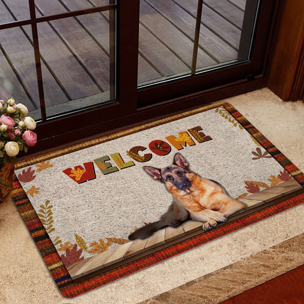 German Shepherd Welcome Doormat, German Shepherd Dog Welcome Fall Autumn Pumpkin Spice Maple Leaf Welcome Doormat, Pets Home Decor Door Mat
