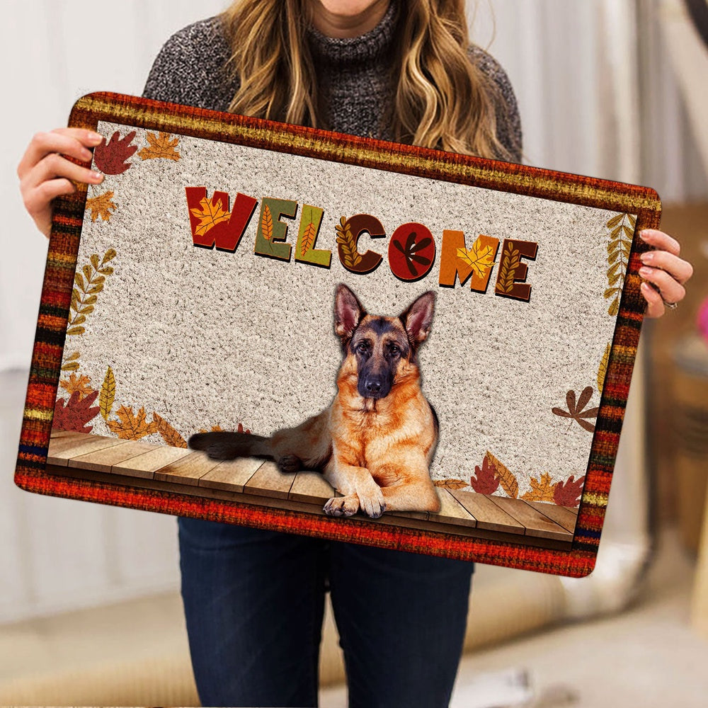 German Shepherd Welcome Doormat, German Shepherd Dog Welcome Fall Autumn Pumpkin Spice Maple Leaf Welcome Doormat, Pets Home Decor Door Mat
